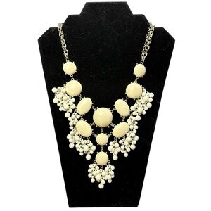 Cream Bubble Bib Maximalism Statement Necklace Resin Cabochons & Bead Fringe